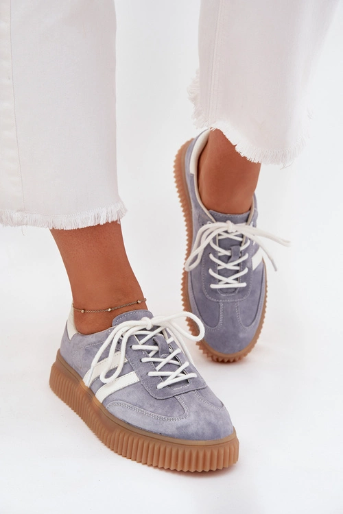 Zamszowe Sneakersy Damskie Na Platformie Niebieskie Marisae