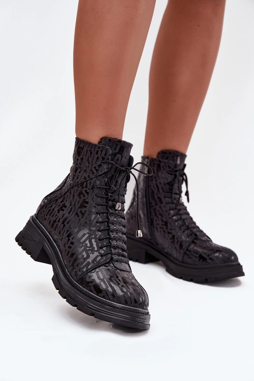 Skórzane Botki Workery Damskie Ocieplane Na Zamek Artiker 57C2257 Czarne