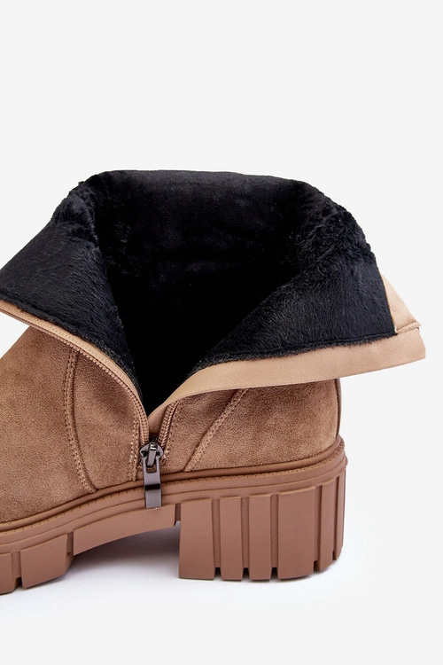 Masywne Zamszowe Botki Damskie Na Płaskim Obcasie Beżowe Lunai