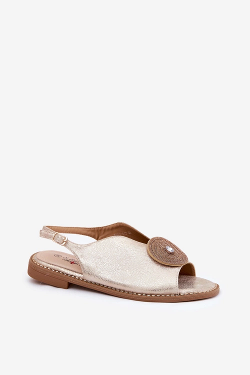 Połyskujące Sandały Damskie Ozdobnym Detalem S.Barski KV51-012 Złote