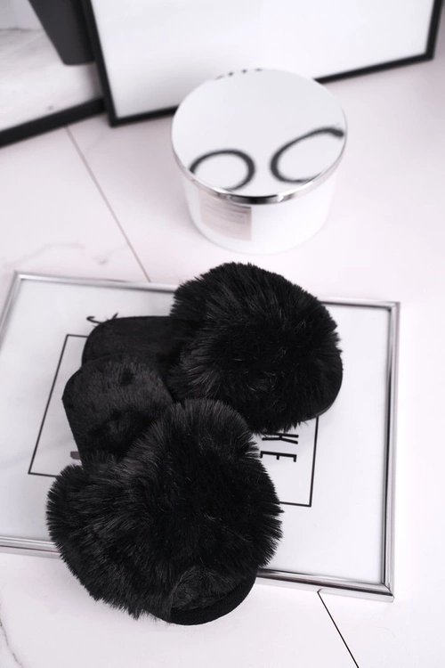 Dziecięce Papcie Klapki z Futerkiem Czarne Snow Ball