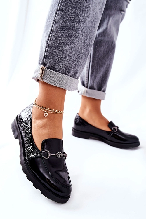 Skórzane Półbuty Nicole Lakierowane Czarne 2667