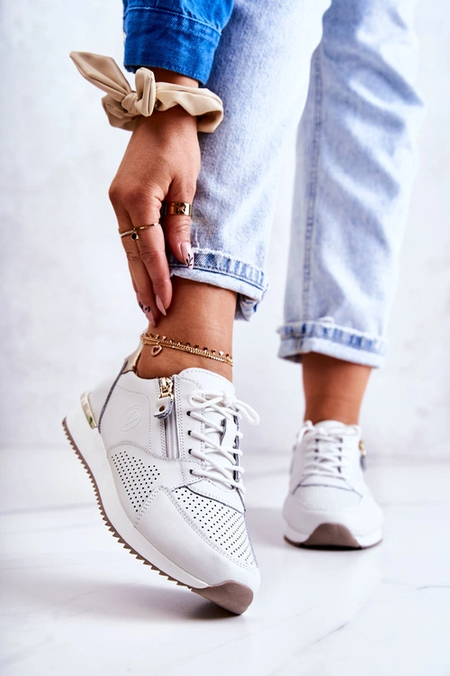 Damskie Skórzane Sportowe Buty Sneakersy Białe Horessa