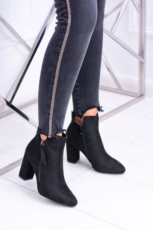 Damskie Botki Czarne na Słupku Zamszowe Egida