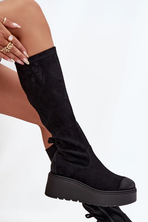 Kozaki Damskie Przed Kolano Na Platformie I Koturnie Vinceza 58342 Czarne