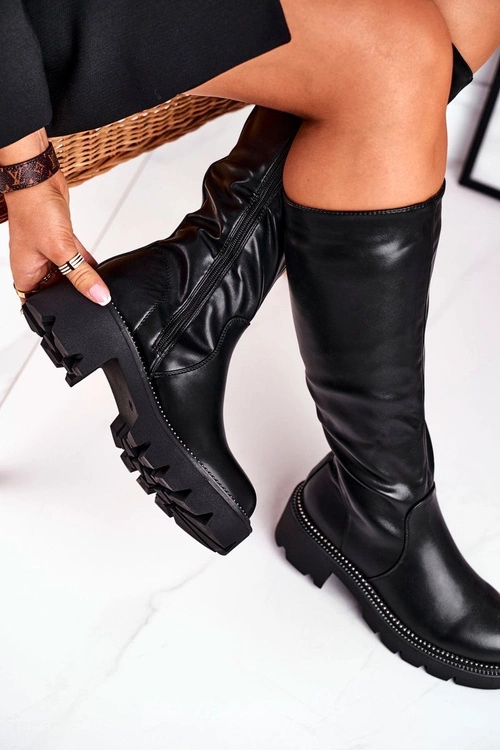 Kozaki Damskie Ciepłe Czarne Ambicious