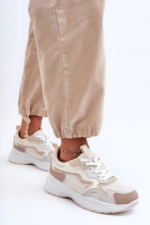 Damskie Buty Sportowe Sneakersy Na Platformie Beżowe Lomare