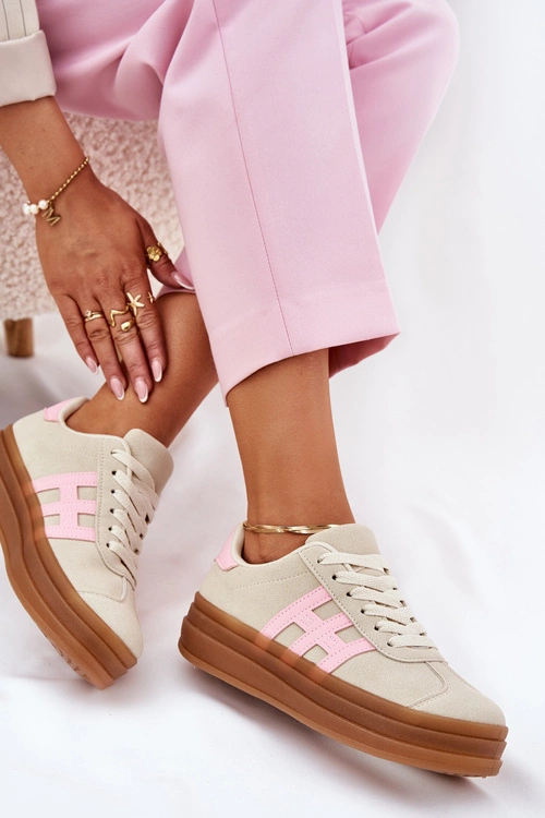Sneakersy Damskie Na Platformie Beżowe Syliyana