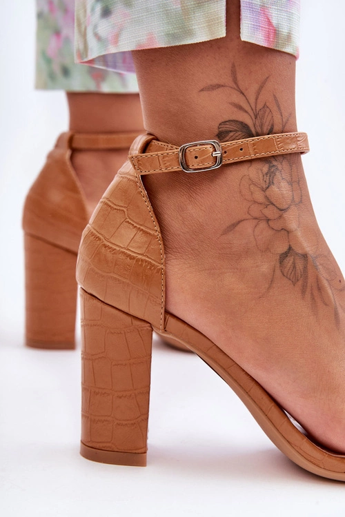 Sandałki Na Słupku Wężowy Wzór Brązowe Hacia