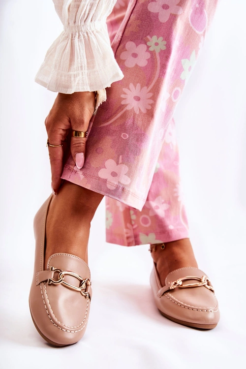 Skórzane Mokasyny Z Ozdobą Beżowe Millario