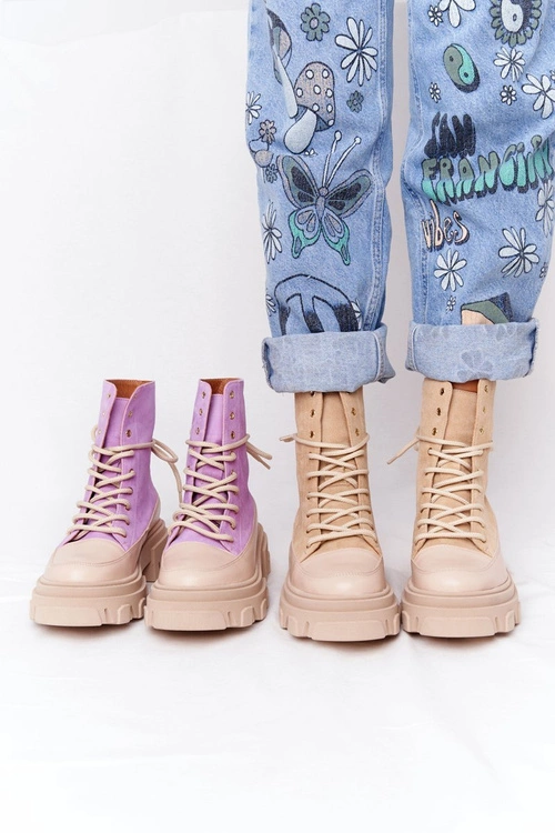 Zamszowe Botki Workery Lewski Shoes 3007-0 Fioletowe