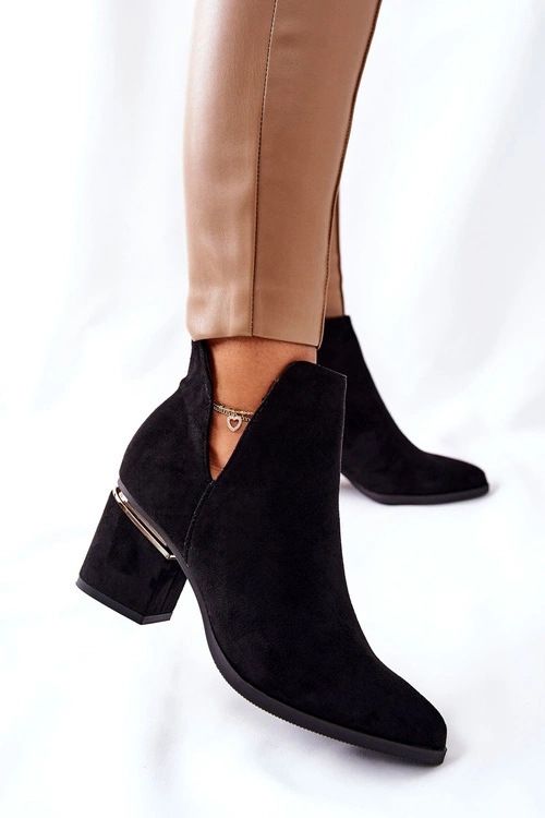 Damskie Zamszowe Botki Z Wycięciami Czarne Noel