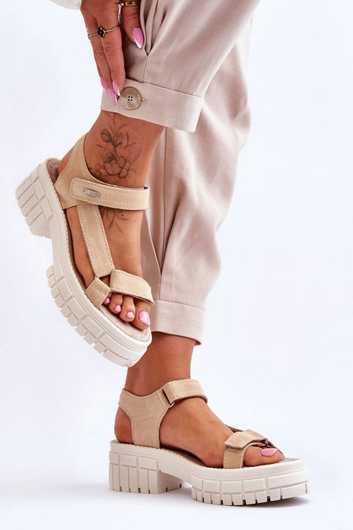 Damskie Zamszowe Sandały Big Star LL276036 Beżowe