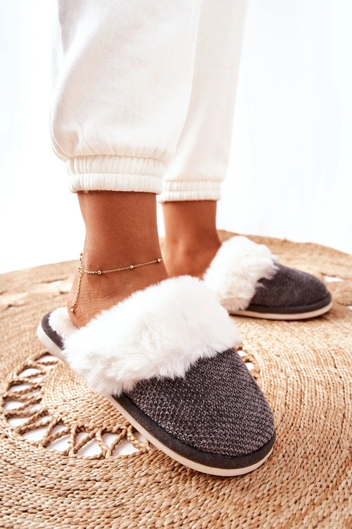 Papcie Ocieplane Z Futerkiem Szare Flamarin