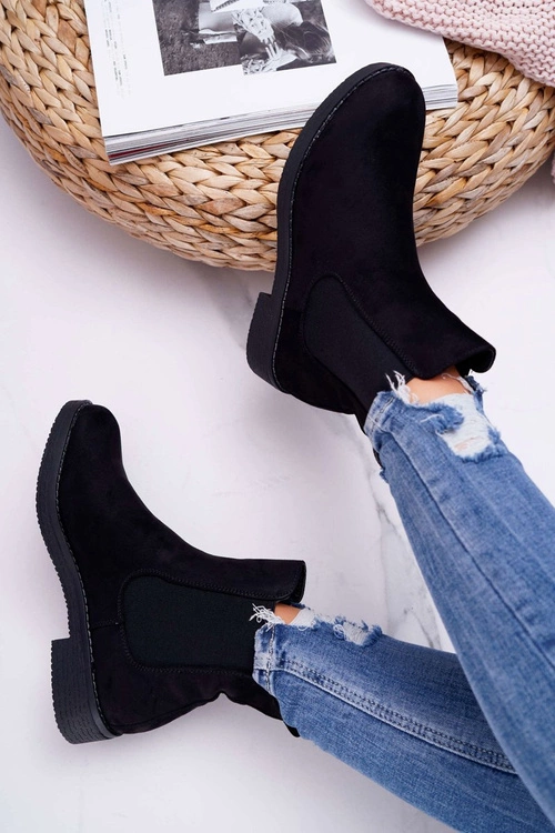 Botki Damskie Zamszowe Sztyblety Czarne 8BT35-0585