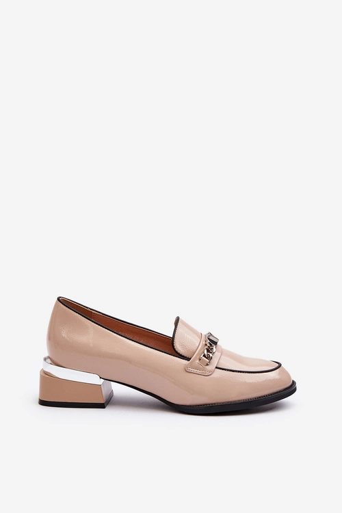 Damskie Lakierowane Półbuty Na Niskim Obcasie Beżowe Albreide