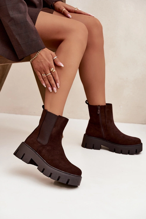 Botki Sztyblety Damskie Ocieplane Na Zamek Eko Zamszowe Czekoladowe Fivienne