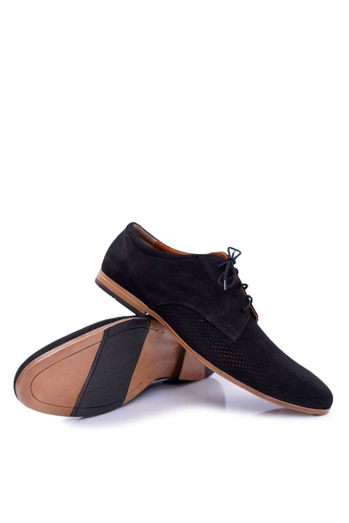 Męskie Półbuty Bednarek Nubukowe Ażurowe Czarne Hermes