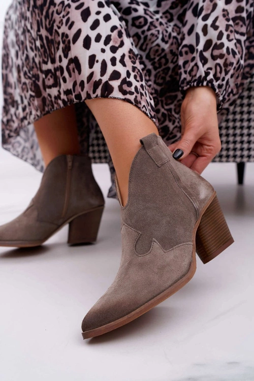 Botki Damskie Skórzane na Obcasie Cappuccino Chavai