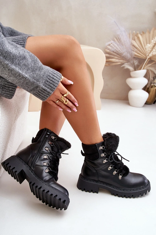 Ocieplane Botki Trapery Na Zamek Z Eko Skóry Czarne Willatta