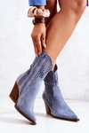 Botki Kowbojki Ażurowe Na Słupku Niebieskie Caroline