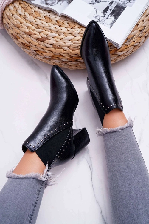 Botki Damskie Na Obcasie Z Gumkami Czarne Trini