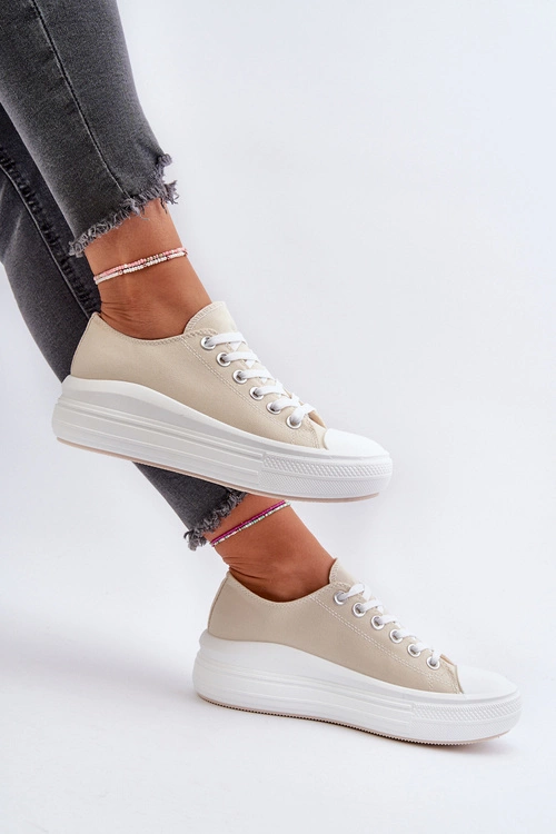 Trampki Damskie Na Masywnej Platformie Beżowe Amyete