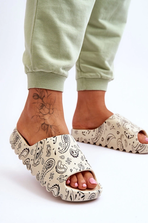 Modne Damskie Klapki Na Masywnej Platformie Beżowe Lorette