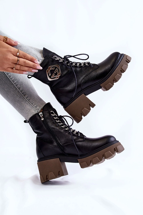 Skórzane Ocieplane Botki Na Suwak Czarne Lemar Raynes