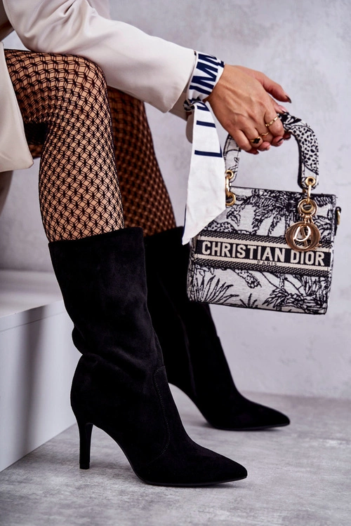 Zamszowe Kozaki Na Szpilce Czarne Arison