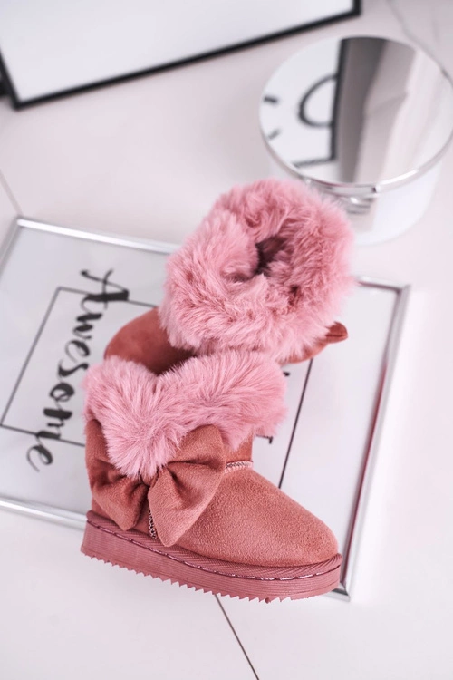 Dziecięce botki śniegowce z futerkiem kokardką różowe Vella