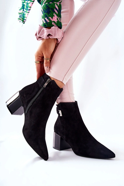 Skórzane Botki Na Słupku Laura Messi Czarne 2354