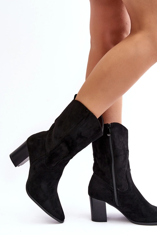 Damskie Kowbojki Botki Na Słupku Czarne Danell