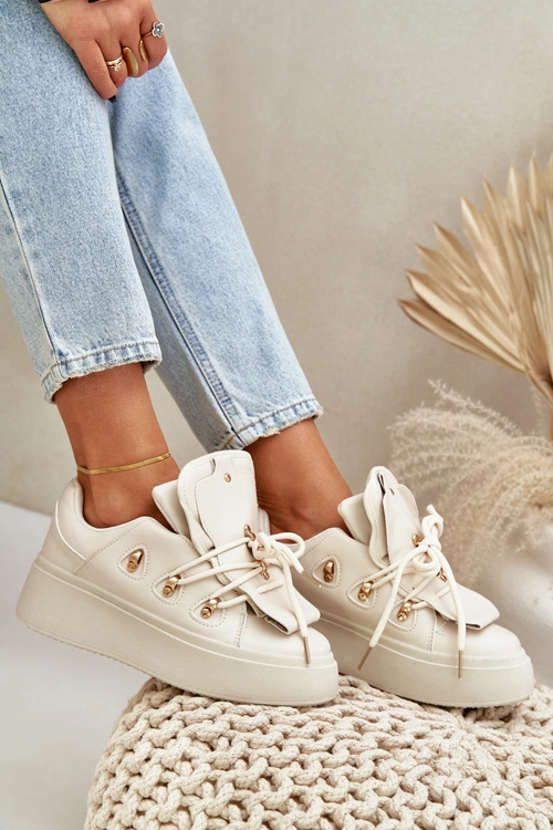 Sneakersy Damskie Na Platformie Beżowe Dolistana