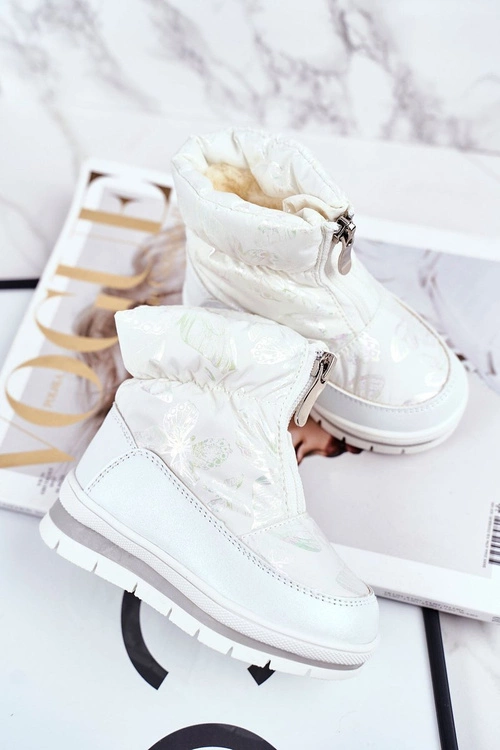 Dziecięce Śniegowce Ocieplane Wełną Białe Bubbles