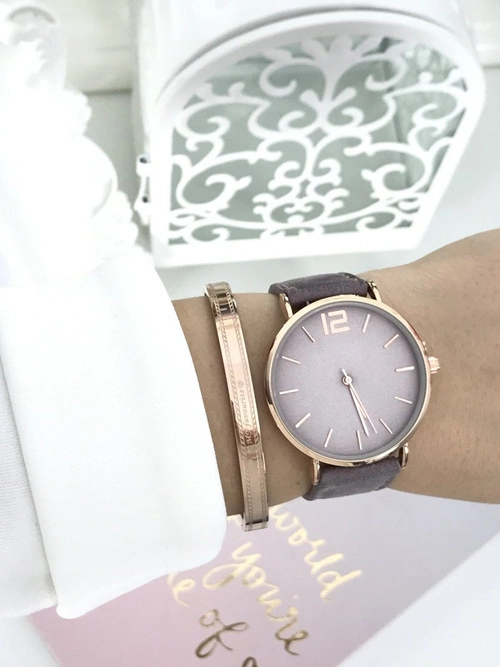 Damski Zegarek Ernest Manon Zamszowy Fioletowy Złoty