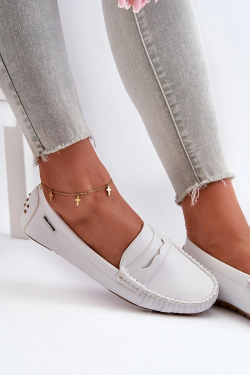 Mokasyny Damskie Z Eko Skóry Białe Rerceria