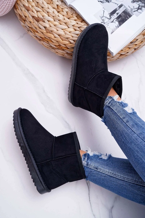 Damskie Botki Śniegowce Ocieplane Czarne Puffen