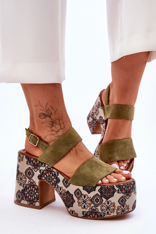 Skórzane Sandały Na Obcasie Maciejka 06089-24 Zielone