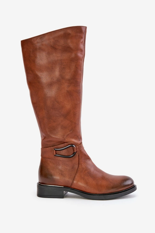 Zazoo 70140 Skórzane Kozaki Damskie Przed Kolano Ocieplane Brązowe