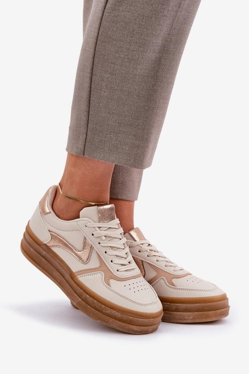 Sneakesy Damskie Na Platformie Beżowe Annines