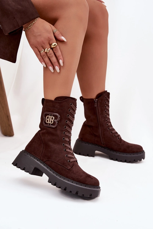 Botki Wokrery Damskie Z Ozdobnym Elementem Ocieplane Czekoladowe Kalindra