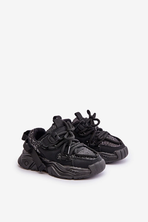 Sneakersy Dziecięce Ozdobione Cekinami Czarne Liatoma