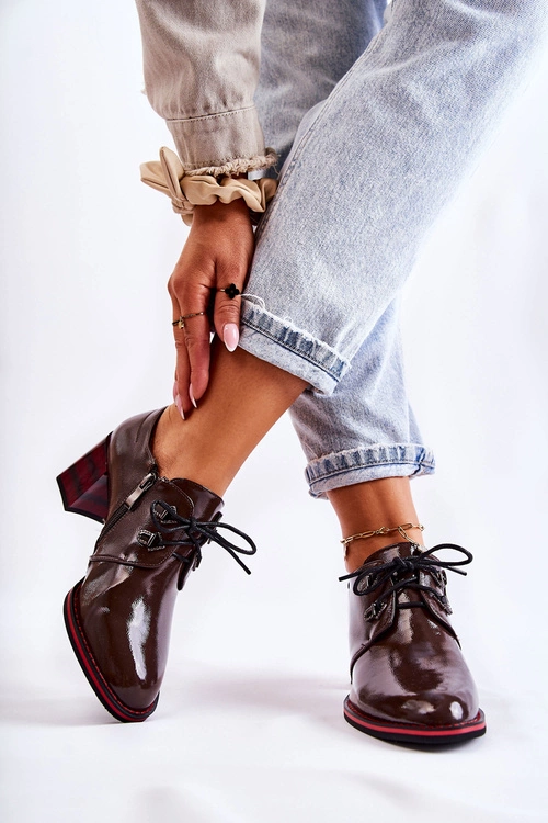 Półbuty Na Suwak Brązowo-Czerwone Laurosa