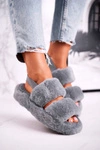 Papcie Damskie na Platformie Futrzane Szare Cotton Candy