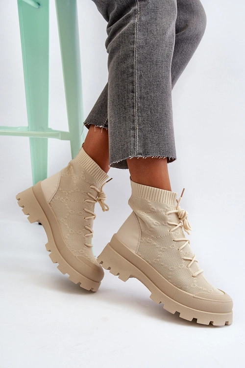 Damskie Skarpetkowe Wsuwane Botki Jasnobeżowe Solime