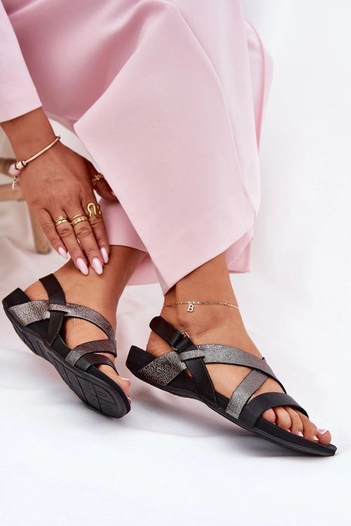 Płaskie Skórzane Sandały Damskie Zazoo 40032 Czarne