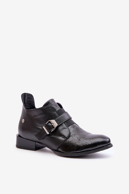 Skórzane Niskie Botki Na Zamek Maciejka 06692-01 Czarne