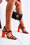 Modne Skórzane Sandałki Na Słupku Pomarańczowe Passion