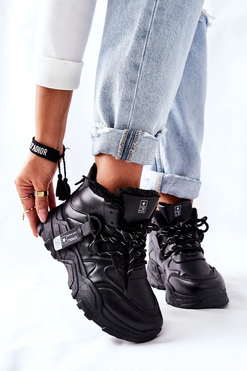 Damskie Ocieplane Sneakersy Śniegowce Czarne Kaphia